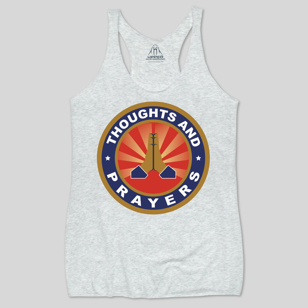strikeforce - THOUGHTS  AND PRAYERS WOMEN'S RACERBACK TANK IN WHITE