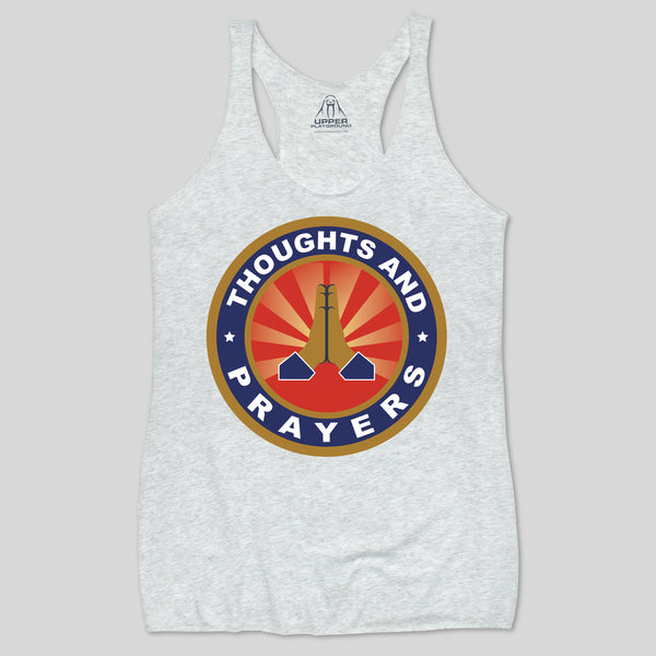 strikeforce - THOUGHTS  AND PRAYERS WOMEN'S RACERBACK TANK IN WHITE
